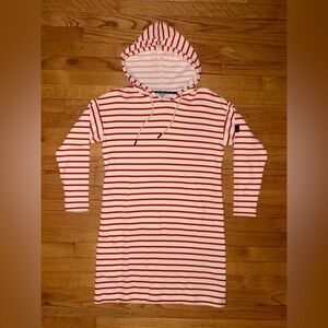 Sweatshirt Dress Nautical Coastal Women’s - HIHO Red White Stripe Hooded